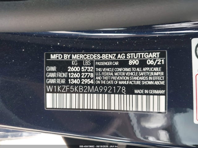 W1KZF5KB2MA992178 Mercedes-Benz E 450 4matic