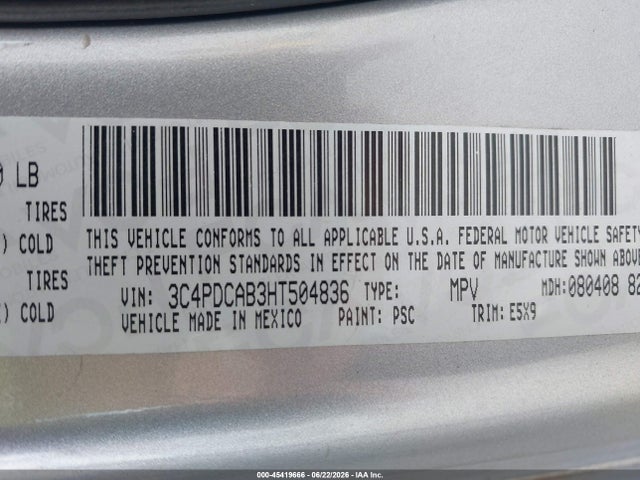 Dodge JOURNEY SE 2017 3C4PDCAB3HT504836 Image 9
