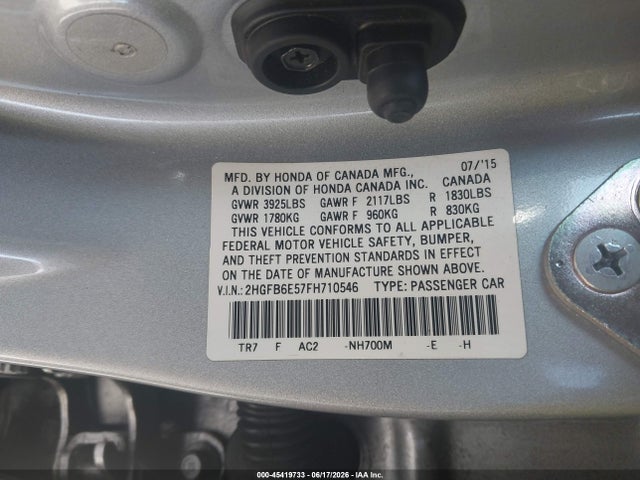 Aukcja sprzedaży 2015 Honda Civic Si, vin: 2HGFB6E57FH710546, numer aukcji: 45419733