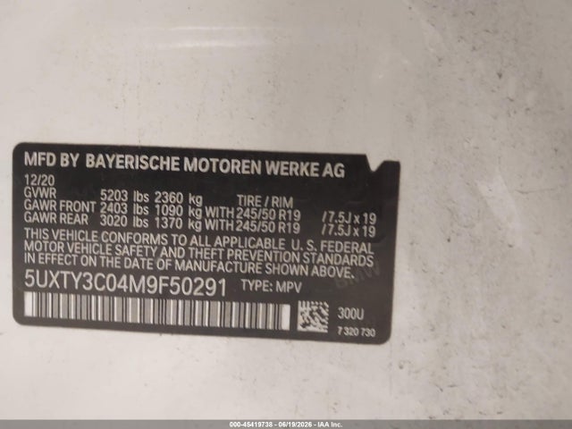 Продажа на аукционе авто 2021 Bmw X3 Sdrive30i, vin: 5UXTY3C04M9F50291, номер лота: 45419738