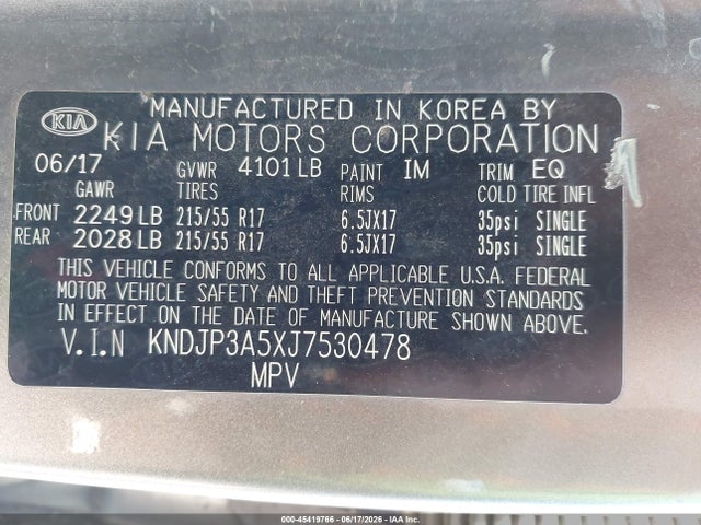 KIA SOUL + 2018 KNDJP3A5XJ7530478 Image 9