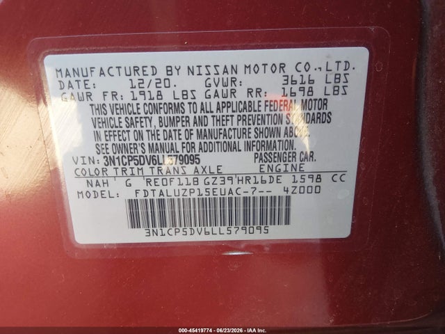 3N1CP5DV6LL579095 Nissan Kicks Sr Xtronic Cvt