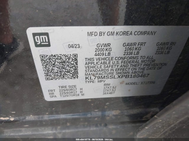 Продаж на аукціоні авто 2023 Chevrolet Trailblazer Awd Activ, vin: KL79MSSLXPB180467, номер лоту: 45419779