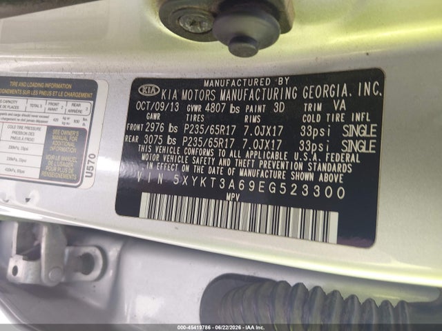KIA SORENTO LX 2014 5XYKT3A69EG523300 Image 9