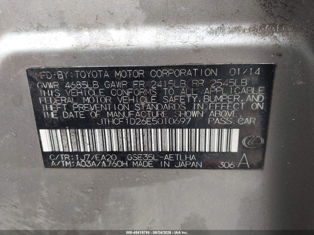 Продажа на аукционе авто 2014 Lexus Is 250, vin: JTHCF1D26E5010697, номер лота: 45419788