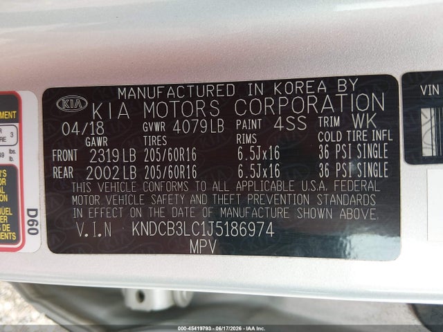 Aukcja sprzedaży 2018 Kia Niro Fe, vin: KNDCB3LC1J5186974, numer aukcji: 45419793
