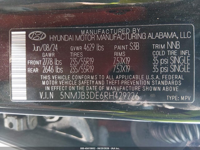 2024 Hyundai Tucson Sel მანქანა იყიდება აუქციონზე, vin: 5NMJB3DE6RH429226, აუქციონის ნომერი: 45419802
