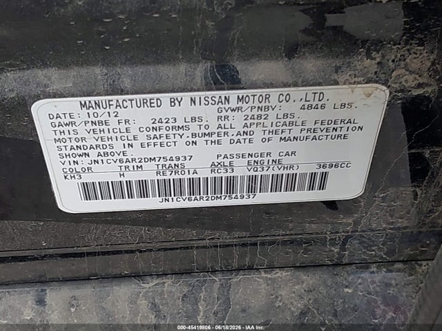 Продаж на аукціоні авто 2013 Infiniti G37x, vin: JN1CV6AR2DM754937, номер лоту: 45419806