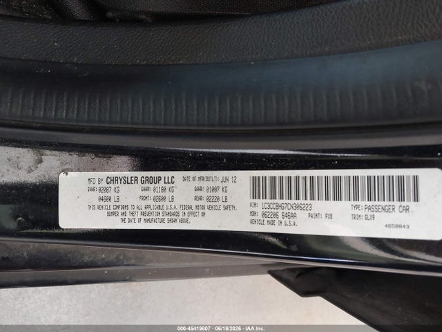 2012 Chrysler 200 S მანქანა იყიდება აუქციონზე, vin: 1C3CCBHG7CN306223, აუქციონის ნომერი: 45419807