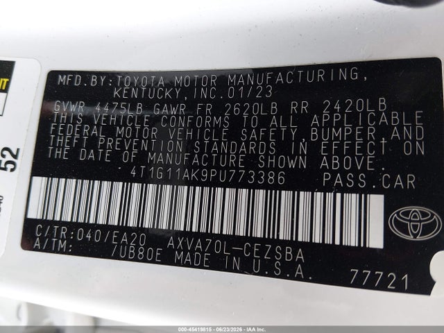 4T1G11AK9PU773386 Toyota CAMRY SE