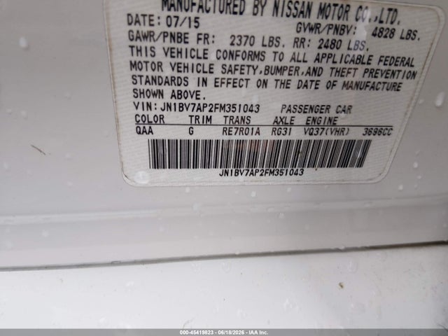 Продаж на аукціоні авто 2015 Infiniti Q50 Premium, vin: JN1BV7AP2FM351043, номер лоту: 45419823