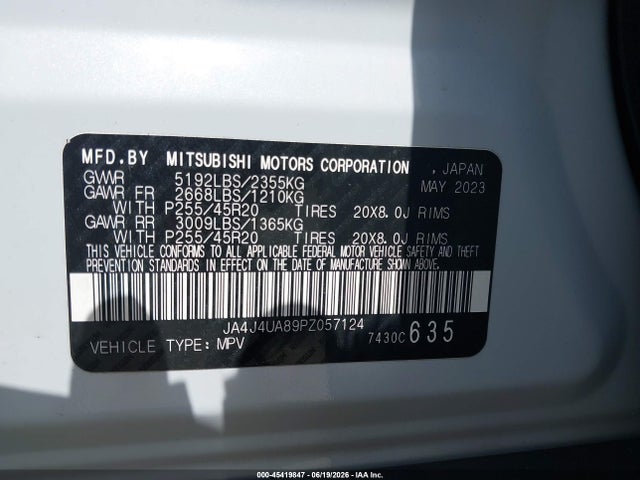 Продаж на аукціоні авто 2023 Mitsubishi Outlander Se Black Edition S-awc, vin: JA4J4UA89PZ057124, номер лоту: 45419847
