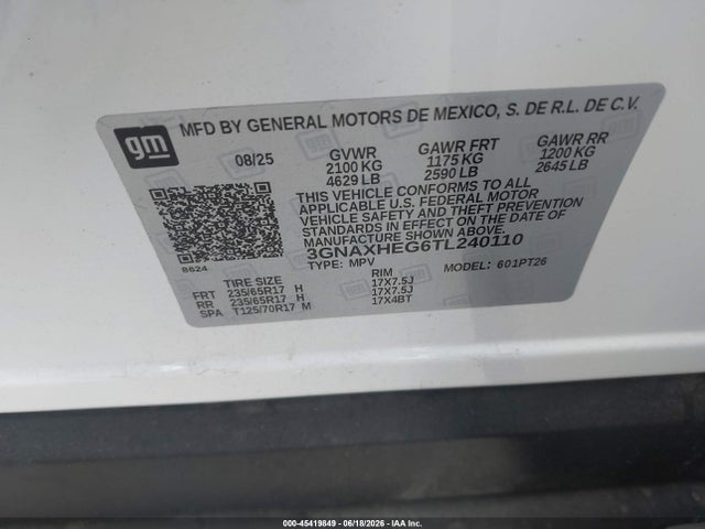Продажа на аукционе авто 2026 Chevrolet Equinox Fwd Lt, vin: 3GNAXHEG6TL240110, номер лота: 45419849