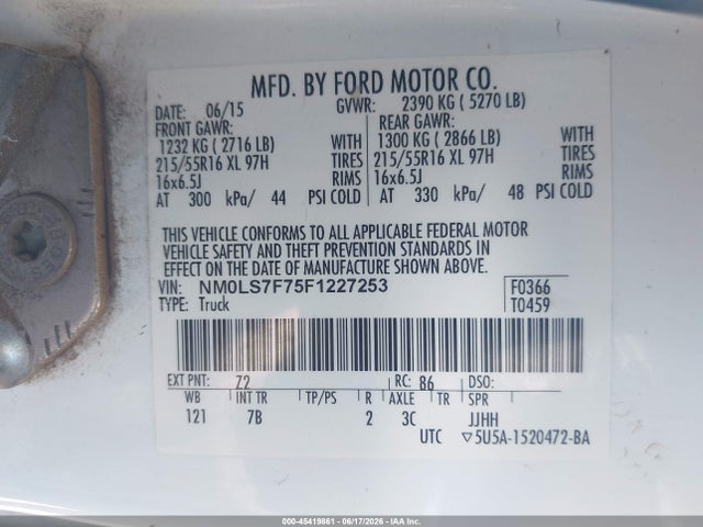 NM0LS7F75F1227253 Ford Transit Connect Xlt
