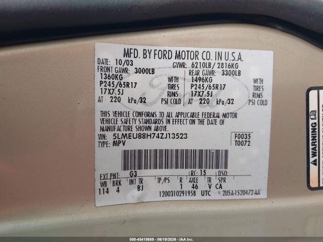 Aukcja sprzedaży 2004 Lincoln Aviator, vin: 5LMEU88H74ZJ13523, numer aukcji: 45419889