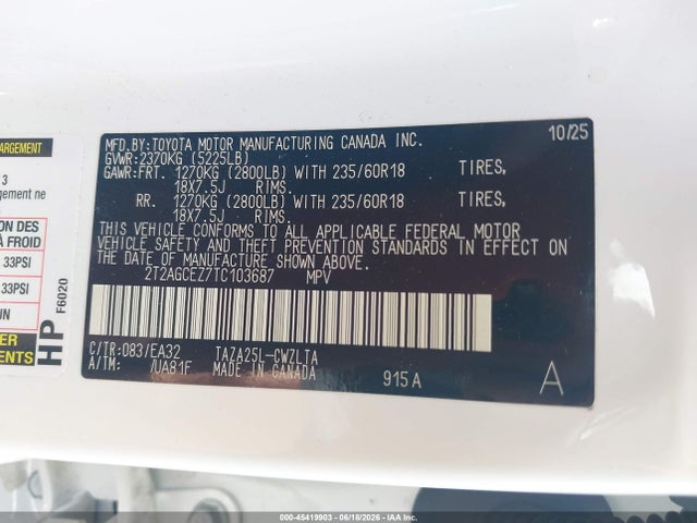 Aukcja sprzedaży 2026 Lexus Nx 350, vin: 2T2AGCEZ7TC103687, numer aukcji: 45419903