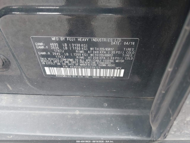 Subaru Outback 2.5i Premium 2016 4S4BSBCC5G3339121 Image 9