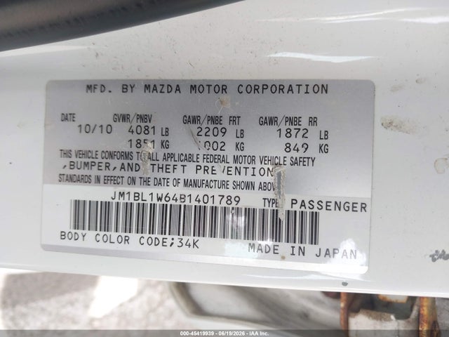 2011 Mazda Mazda3 S Grand Touring მანქანა იყიდება აუქციონზე, vin: JM1BL1W64B1401789, აუქციონის ნომერი: 45419939