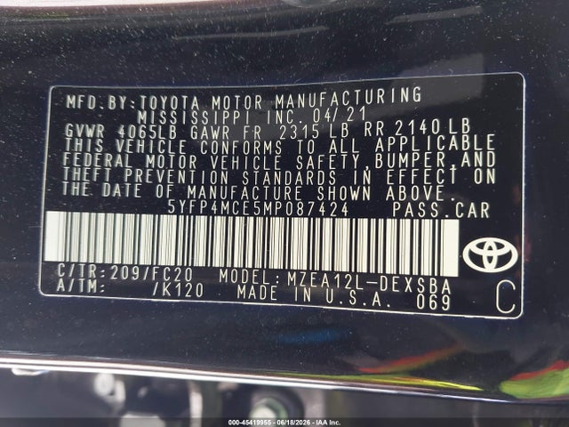 Toyota COROLLA SE 2021 5YFP4MCE5MP087424 Image 9