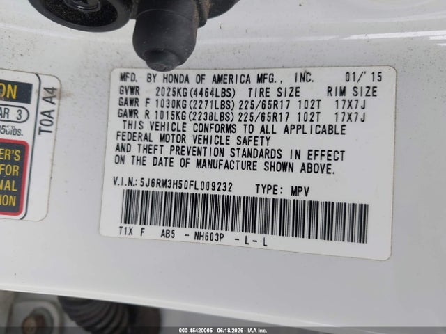 Honda CR-V EX 2015 5J6RM3H50FL009232 Image 9