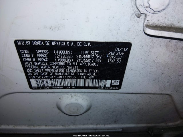 3CZRU6H78JM712863 Honda Hr-v Ex-l