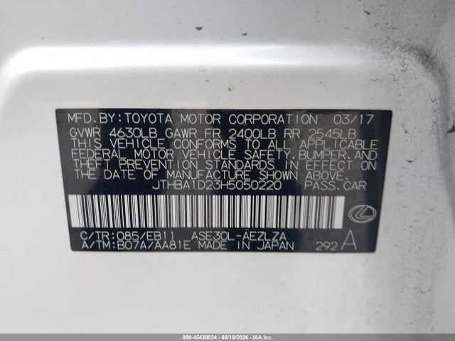 Lexus IS 200T 2017 JTHBA1D23H5050220 Image 9