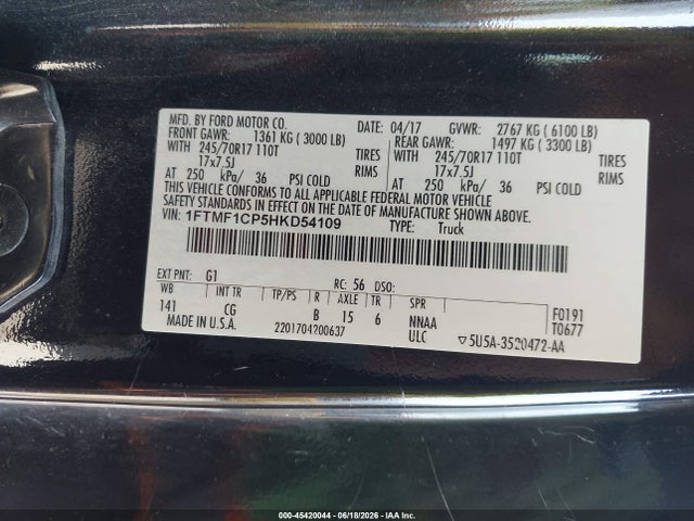 Ford F-150 Xl 2017 1FTMF1CP5HKD54109 Image 9