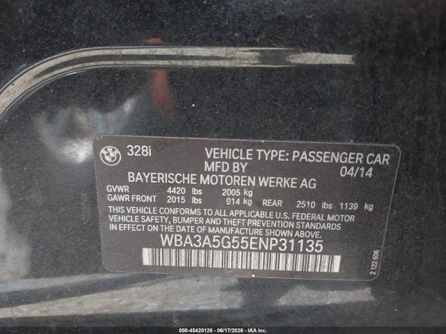 Продажа на аукционе авто 2014 Bmw 328i, vin: WBA3A5G55ENP31135, номер лота: 45420126