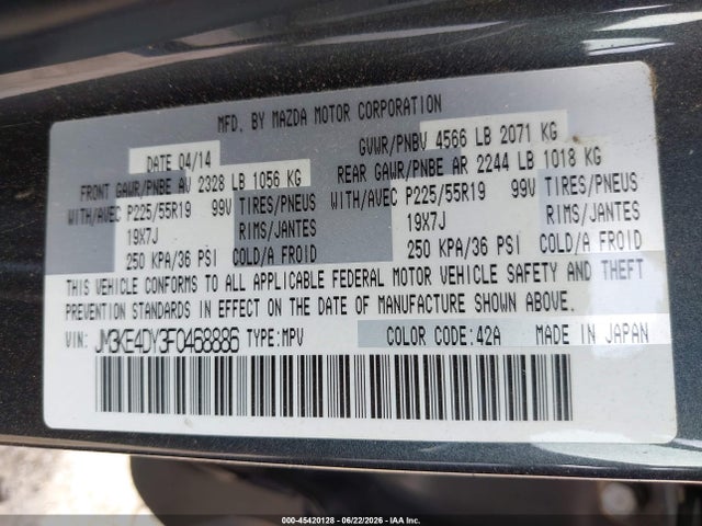 2015 Mazda Cx-5 Grand Touring მანქანა იყიდება აუქციონზე, vin: JM3KE4DY3F0468886, აუქციონის ნომერი: 45420128