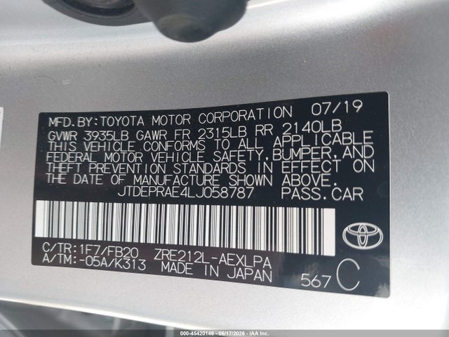 Toyota COROLLA LE 2020 JTDEPRAE4LJ058787 Image 9