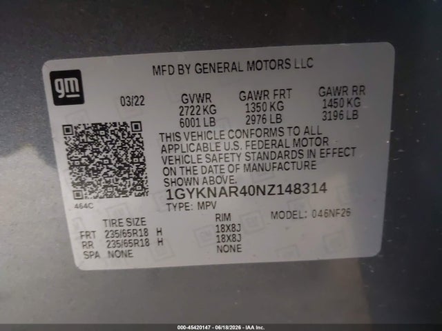 Продаж на аукціоні авто 2022 Cadillac Xt5 Fwd Luxury, vin: 1GYKNAR40NZ148314, номер лоту: 45420147