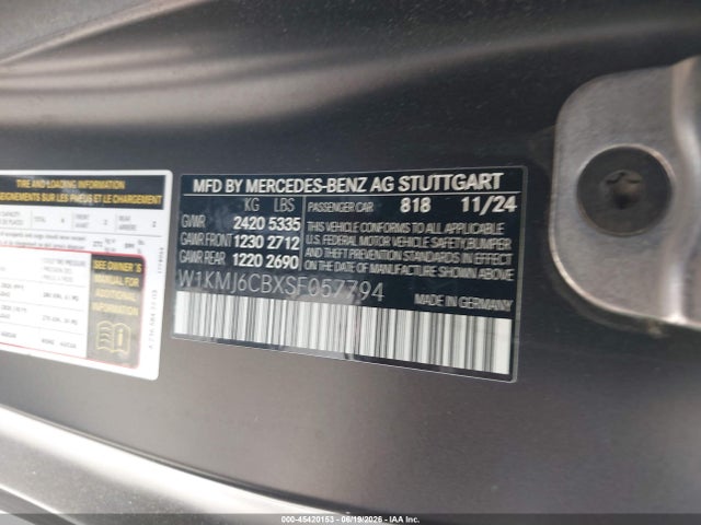 Aukcja sprzedaży 2025 Mercedes-benz Amg Cle 53, vin: W1KMJ6CBXSF057794, numer aukcji: 45420153
