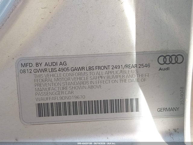 Продаж на аукціоні авто 2013 Audi A4 2.0t Premium, vin: WAUFFAFL9DN019670, номер лоту: 45420156