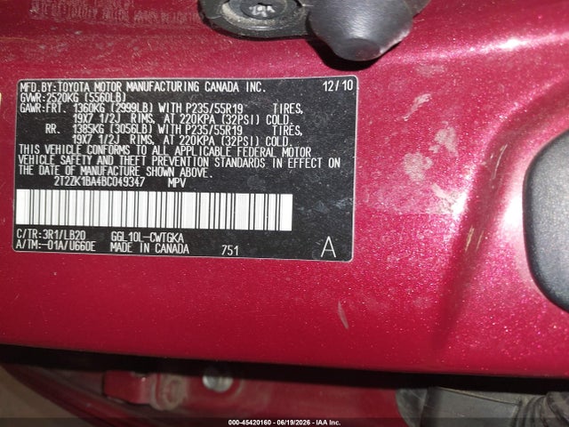 Продаж на аукціоні авто 2011 Lexus Rx 350, vin: 2T2ZK1BA4BC049347, номер лоту: 45420160