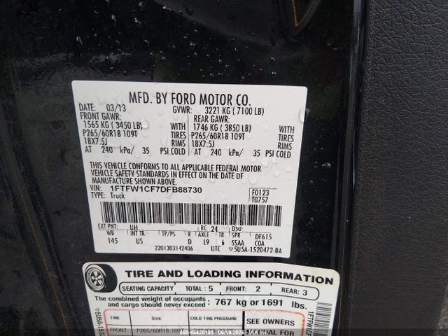 Продажа на аукционе авто 2013 Ford F-150 Fx2/king Ranch/lariat/platinum/xl/xlt, vin: 1FTFW1CF7DFB88730, номер лота: 45420198