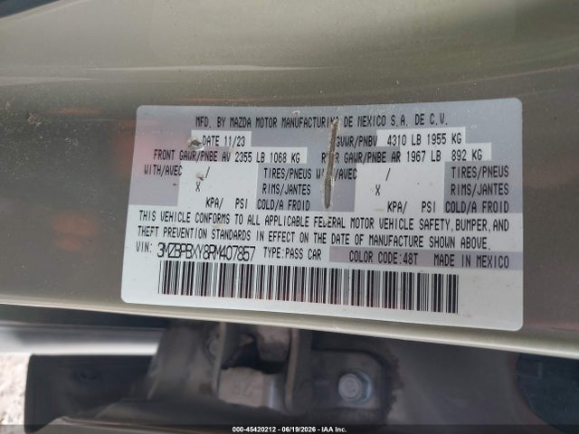 2024 Mazda Mazda3 2.5 Carbon Turbo მანქანა იყიდება აუქციონზე, vin: 3MZBPBXY8RM407857, აუქციონის ნომერი: 45420212