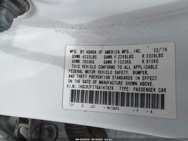 1HGCR2F37GA147826 Honda ACCORD LX
