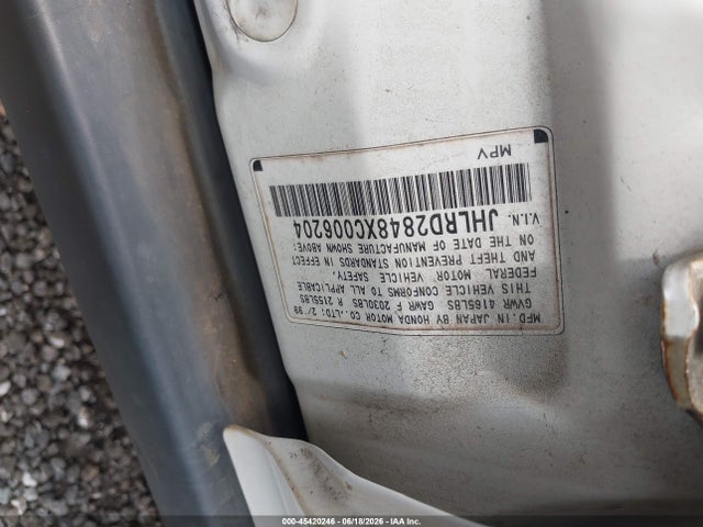 1999 Honda Cr-v Lx მანქანა იყიდება აუქციონზე, vin: JHLRD2848XC006204, აუქციონის ნომერი: 45420246
