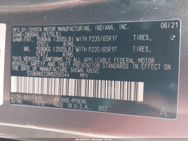 Toyota SIENNA LE 2021 5TDKRKECXMS056544 Image 9