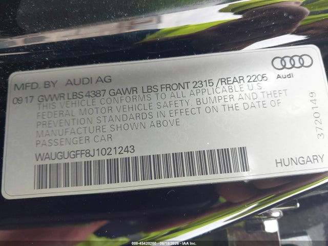 Продажа на аукционе авто 2018 Audi A3 2.0t Premium/2.0t Tech Premium, vin: WAUGUGFF8J1021243, номер лота: 45420280