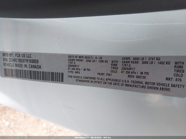 45420314 :رقم المزاد ، 2C4RC1BG8TR169059 vin ، 2026 Chrysler Pacifica Select مزاد بيع