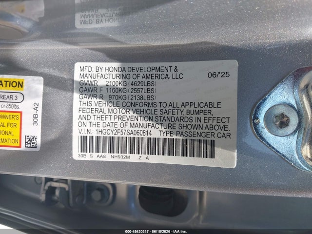 1HGCY2F57SA060814 Honda Accord Hybrid Sport