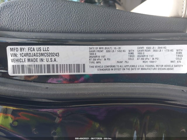 1C4RDJAG3MC520243 Dodge Durango Sxt Plus Awd