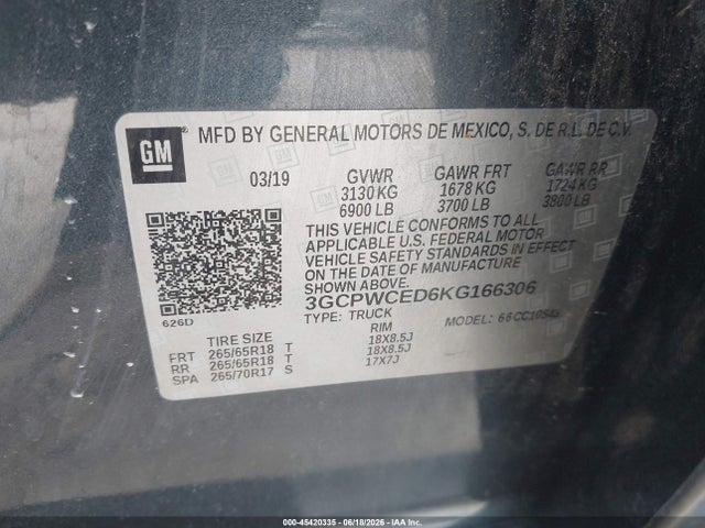 3GCPWCED6KG166306 Chevrolet Silverado 1500 Lt