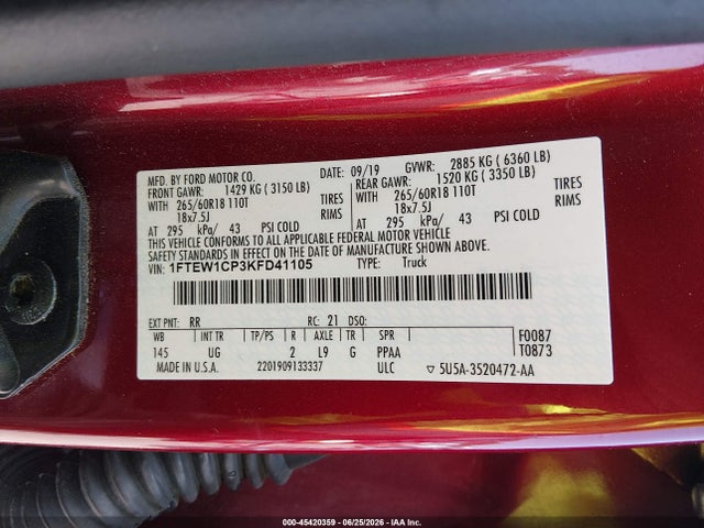 Продажа на аукционе авто 2019 Ford F-150 Xlt, vin: 1FTEW1CP3KFD41105, номер лота: 45420359