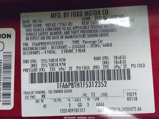 Ford Mustang Ecoboost 2015 1FA6P8TH1F5312352 Image 9