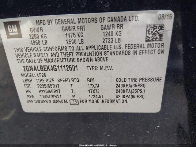 Chevrolet EQUINOX LS 2016 2GNALBEK4G1112601 Image 9