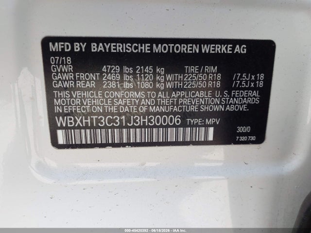 Aukcja sprzedaży 2018 Bmw X1 Xdrive28i, vin: WBXHT3C31J3H30006, numer aukcji: 45420392