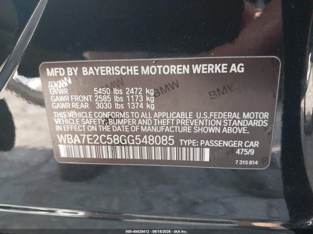 WBA7E2C58GG548085 BMW 740I