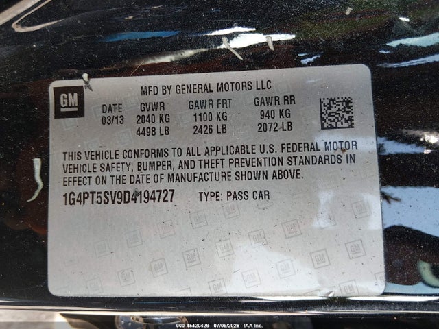Aukcja sprzedaży 2013 Buick Verano Premium Group, vin: 1G4PT5SV9D4194727, numer aukcji: 45420429